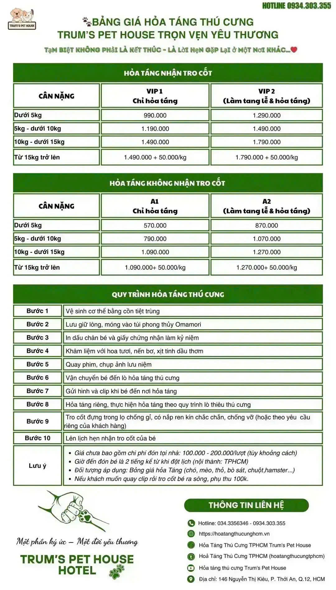 Hỏa táng thú cưng quận Gò Vấp Trum’s Pet Cremation 1 Bảng giá hỏa táng thú cưng